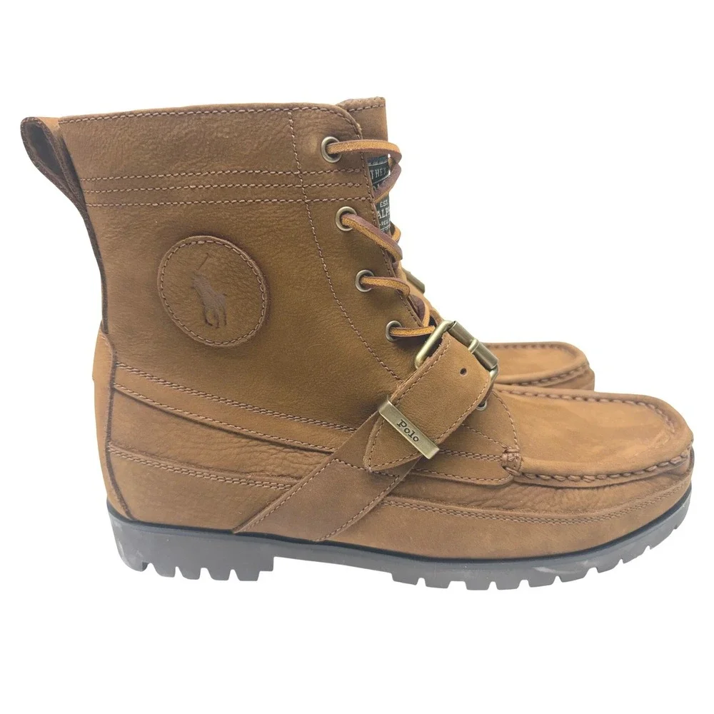 Polo Ralph Lauren Ranger Brown Leather Buckle Moc Toe Boots Mens‎ 9 D 17953